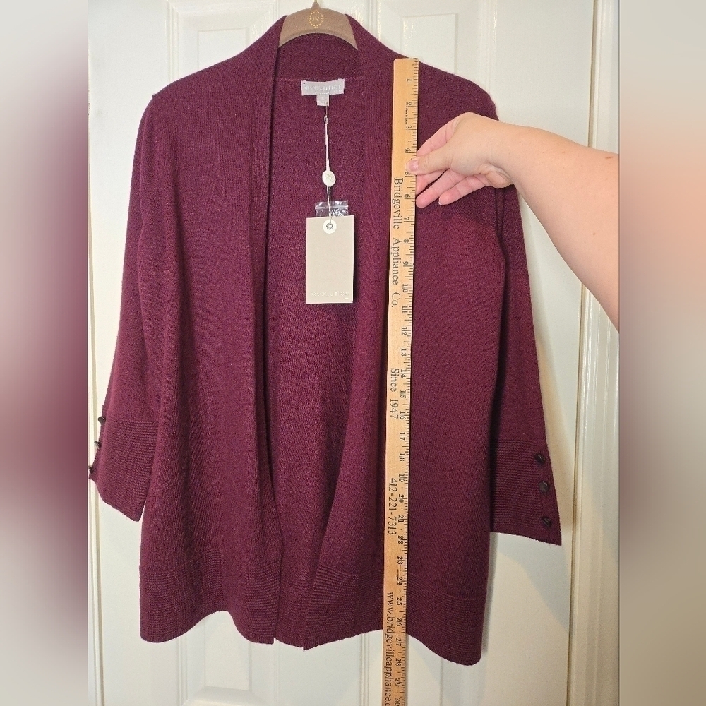 Evolution by Cyrus Open Front Ribbed Knit Detail Cardigan Size Small Ancho Chili - Picture 7 of 11